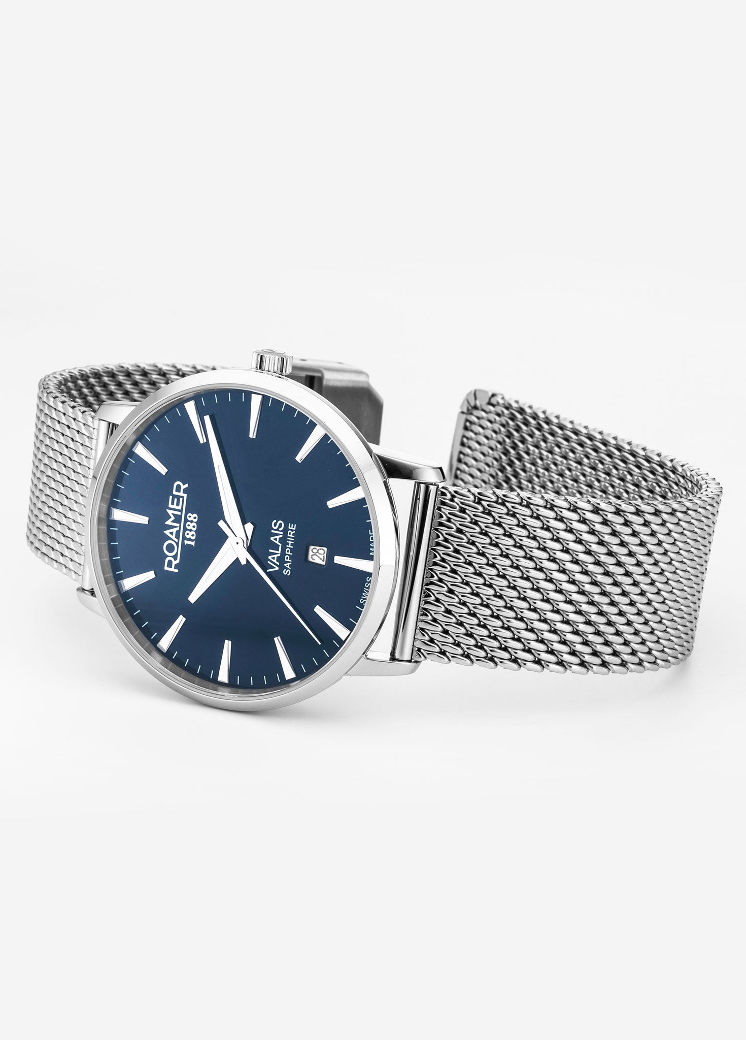 Valais Gents Interchangeable Box Set 42mm Quartz Three-Hand Date Blue Leather Strap Sapphire glass Stainless Steel swiss watch