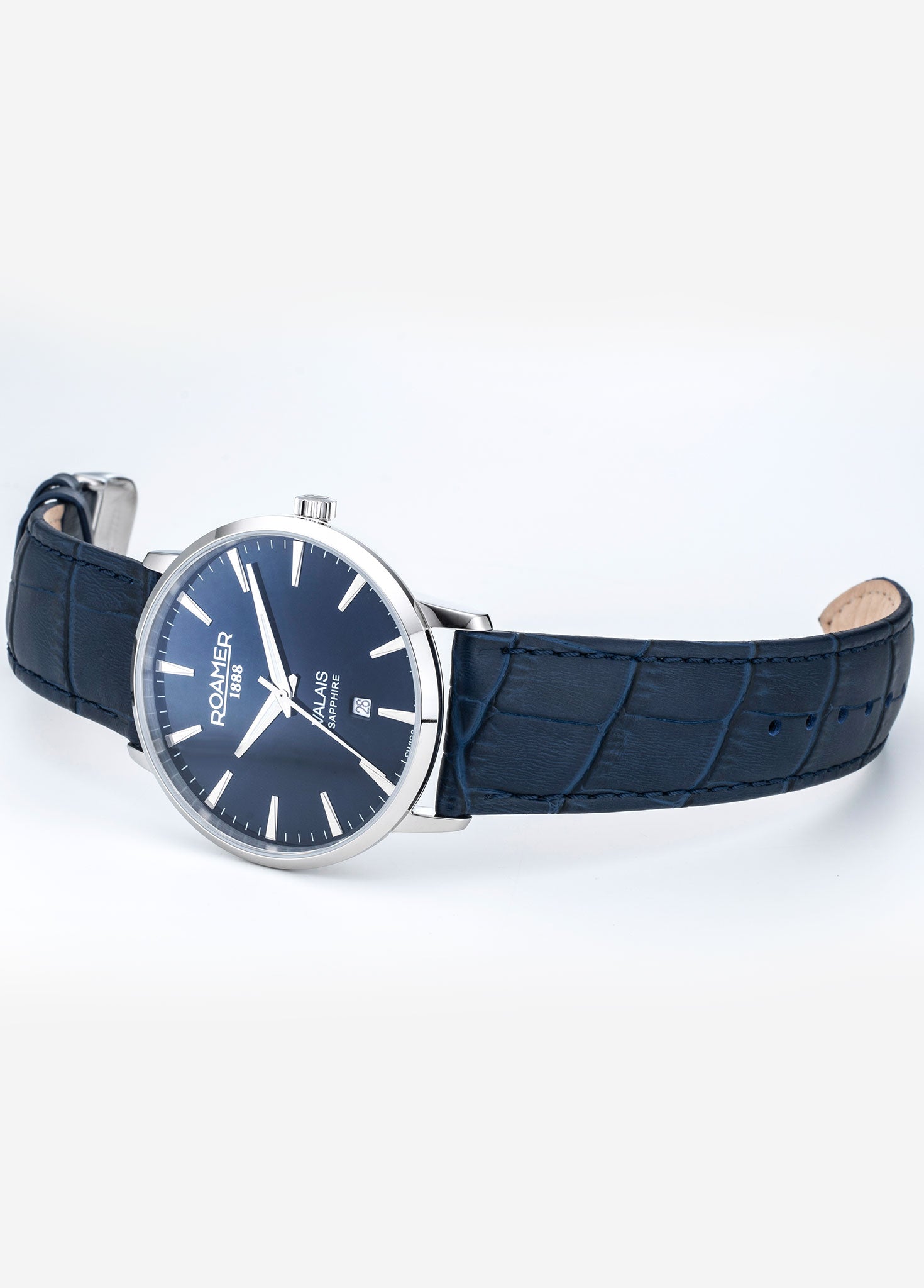 Valais Gents Interchangeable Box Set 42mm Quartz Three-Hand Date Blue Leather Strap Sapphire glass Stainless Steel swiss watch