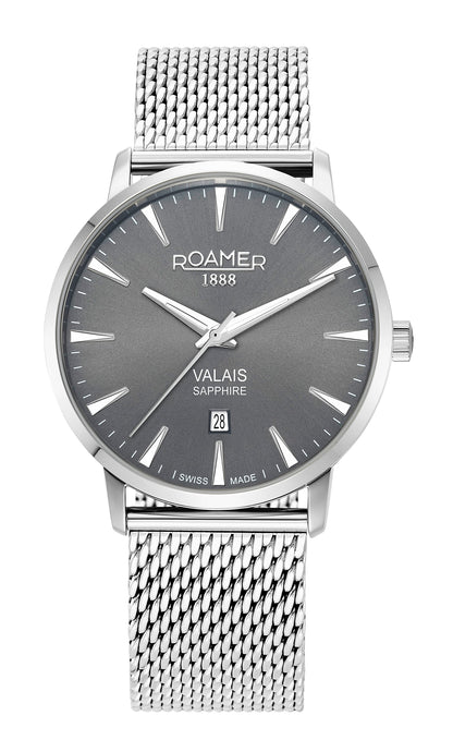 Valais Gents Interchangeable Box Set 42mm Quartz Three-Hand Date Black Leather Strap Sapphire glass Stainless Steel swiss watch