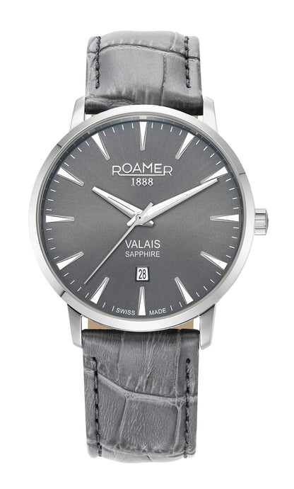 Valais Gents Interchangeable Box Set 42mm Quartz Three-Hand Date Black Leather Strap Sapphire glass Stainless Steel swiss watch