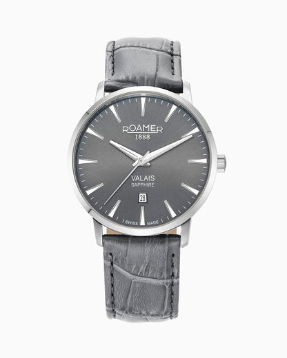 Valais Gents Interchangeable Box Set 42mm Quartz Three-Hand Date Black Leather Strap Sapphire glass Stainless Steel swiss watch