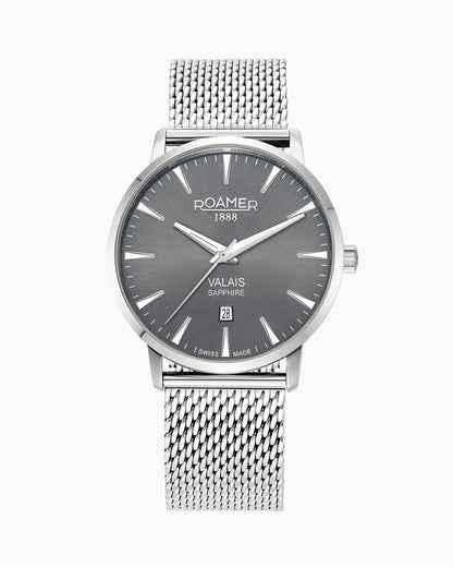 Valais Gents Interchangeable Box Set 42mm Quartz Three-Hand Date Black Leather Strap Sapphire glass Stainless Steel swiss watch