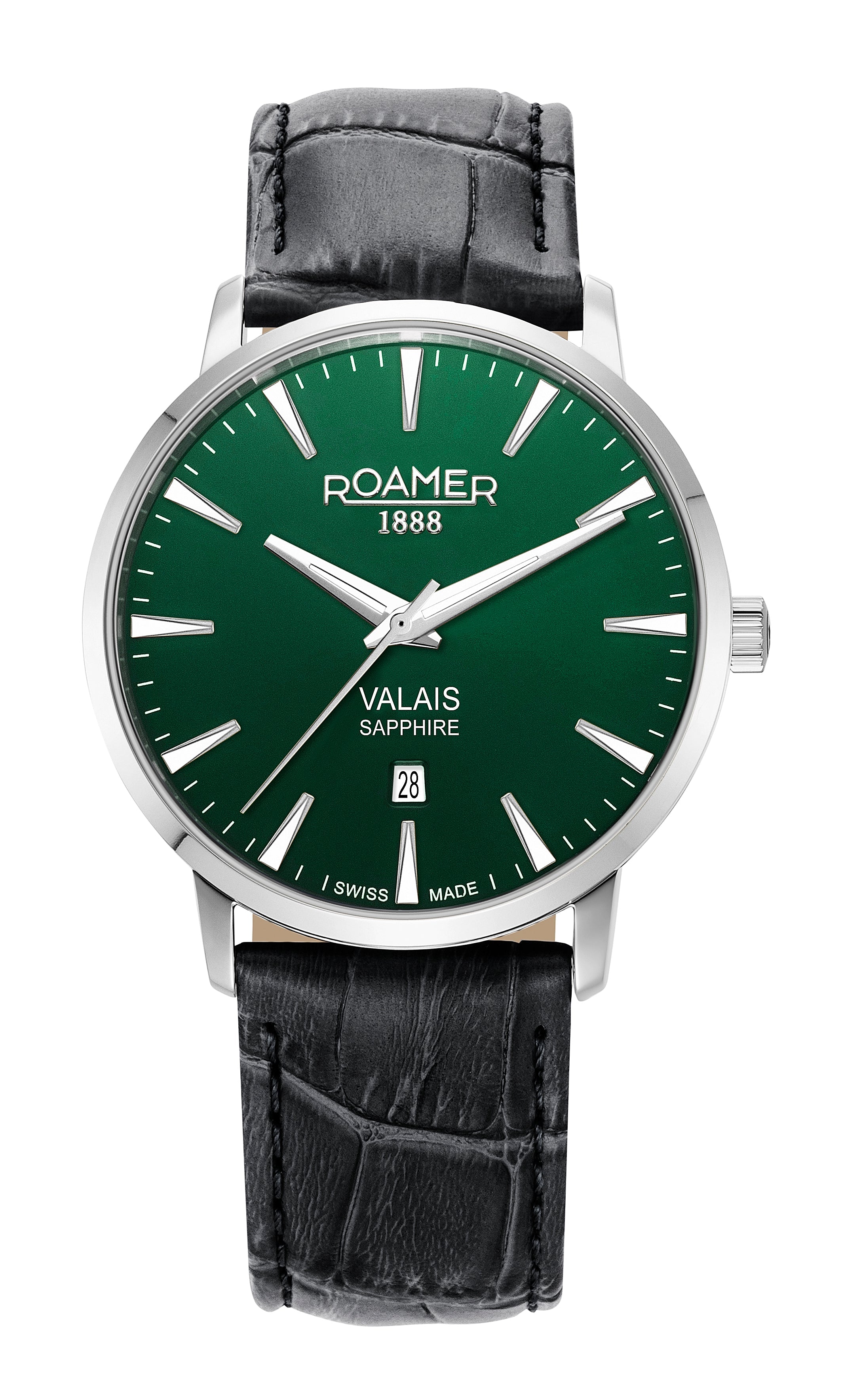 Valais Gents Interchangeable Box Set 42mm Quartz Three-Hand Date Black Leather Strap Sapphire glass Stainless Steel swiss watch