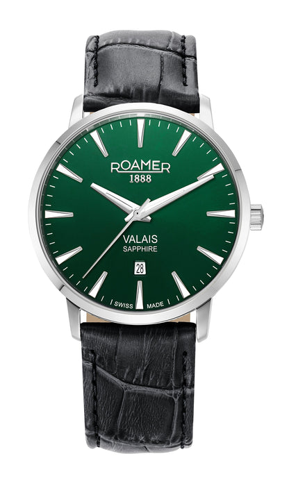 Valais Gents Interchangeable Box Set 42mm Quartz Three-Hand Date Black Leather Strap Sapphire glass Stainless Steel swiss watch