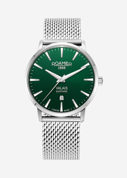 Valais Gents Interchangeable Box Set 42mm Quartz Three-Hand Date Green Leather Strap Sapphire glass Stainless Steel swiss watch