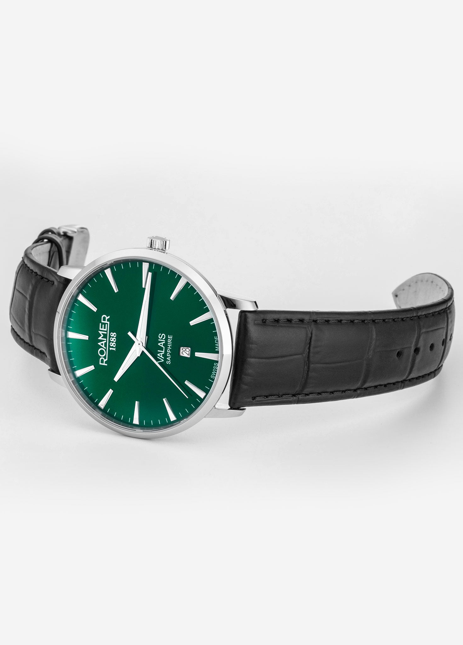 Valais Gents Interchangeable Box Set 42mm Quartz Three-Hand Date Green Leather Strap Sapphire glass Stainless Steel swiss watch
