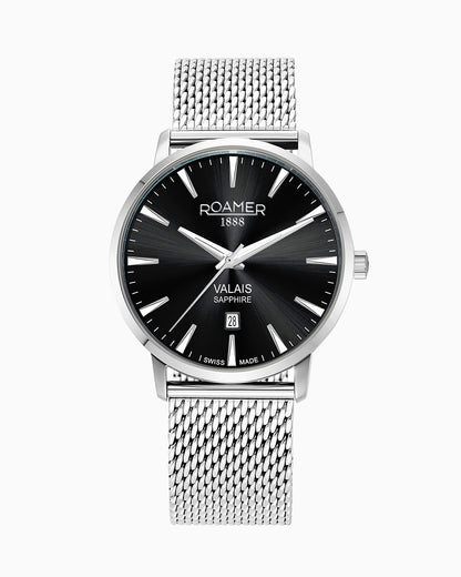 Valais Gents Interchangeable Box Set 42mm Quartz Three-Hand Date Black Leather Strap Sapphire glass Stainless Steel swiss watch