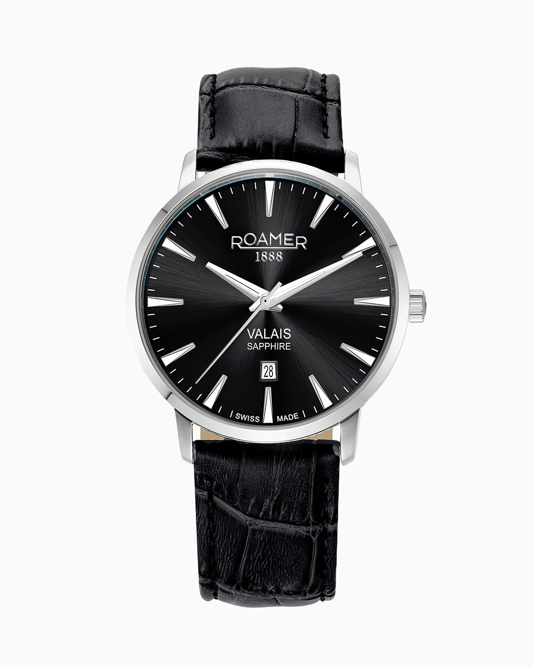 Valais Gents Interchangeable Box Set 42mm Quartz Three-Hand Date Black Leather Strap Sapphire glass Stainless Steel swiss watch