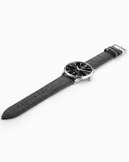 Valais Gents Interchangeable Box Set 42mm Quartz Three-Hand Date Black Leather Strap Sapphire glass Stainless Steel swiss watch