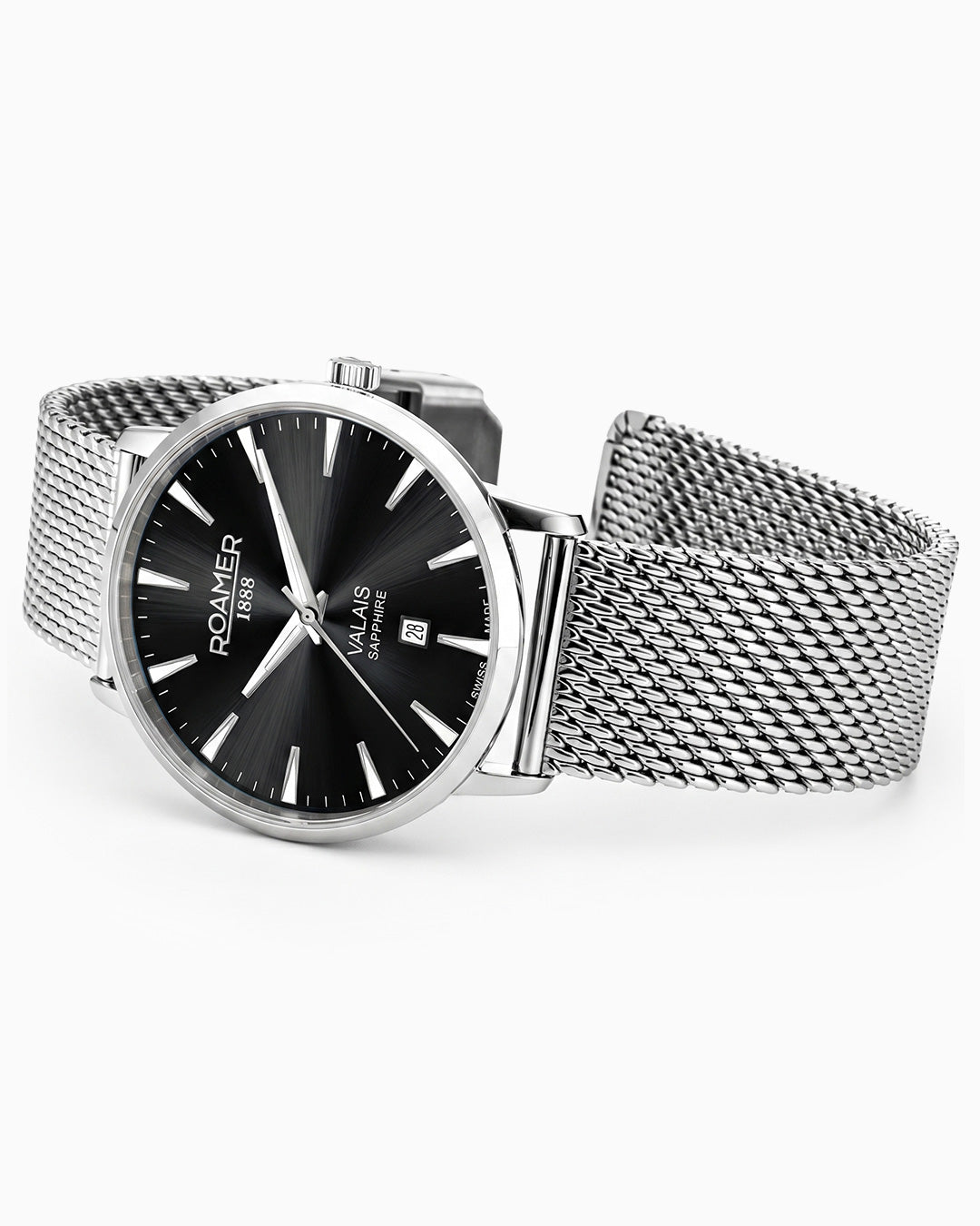 Valais Gents Interchangeable Box Set 42mm Quartz Three-Hand Date Black Leather Strap Sapphire glass Stainless Steel swiss watch