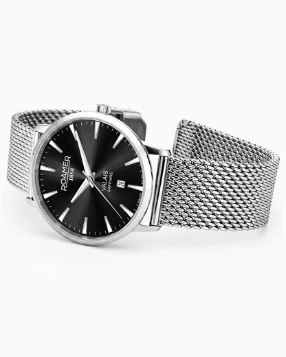 Valais Gents Interchangeable Box Set 42mm Quartz Three-Hand Date Black Leather Strap Sapphire glass Stainless Steel swiss watch