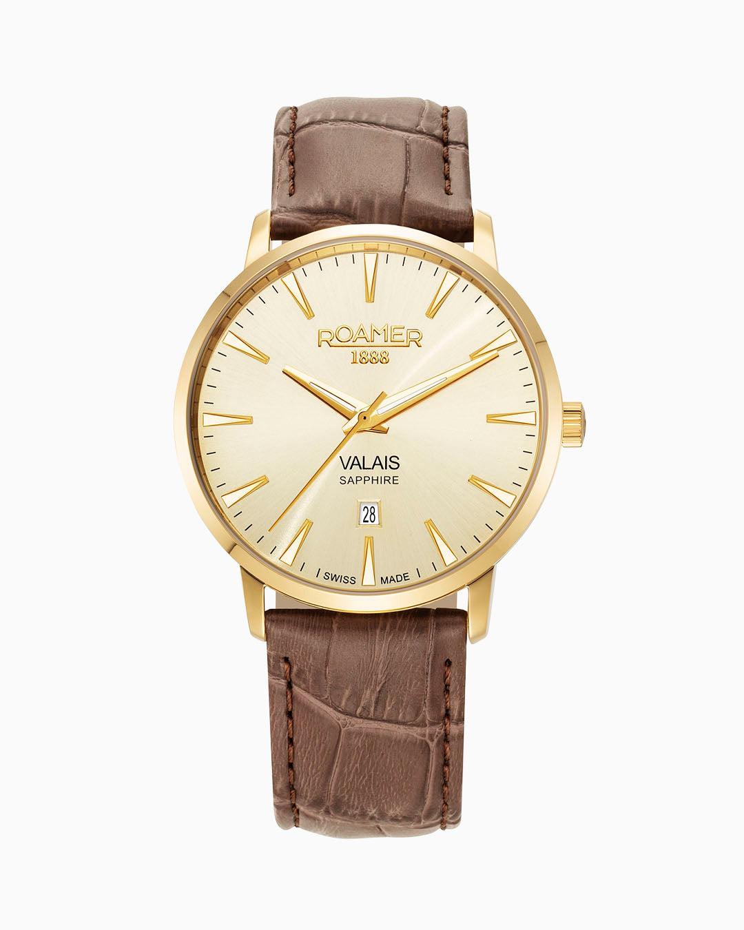 Valais Gents Interchangeable Box Set 42mm Quartz Three-Hand Date Brown Leather Strap Sapphire glass Stainless Steel swiss watch