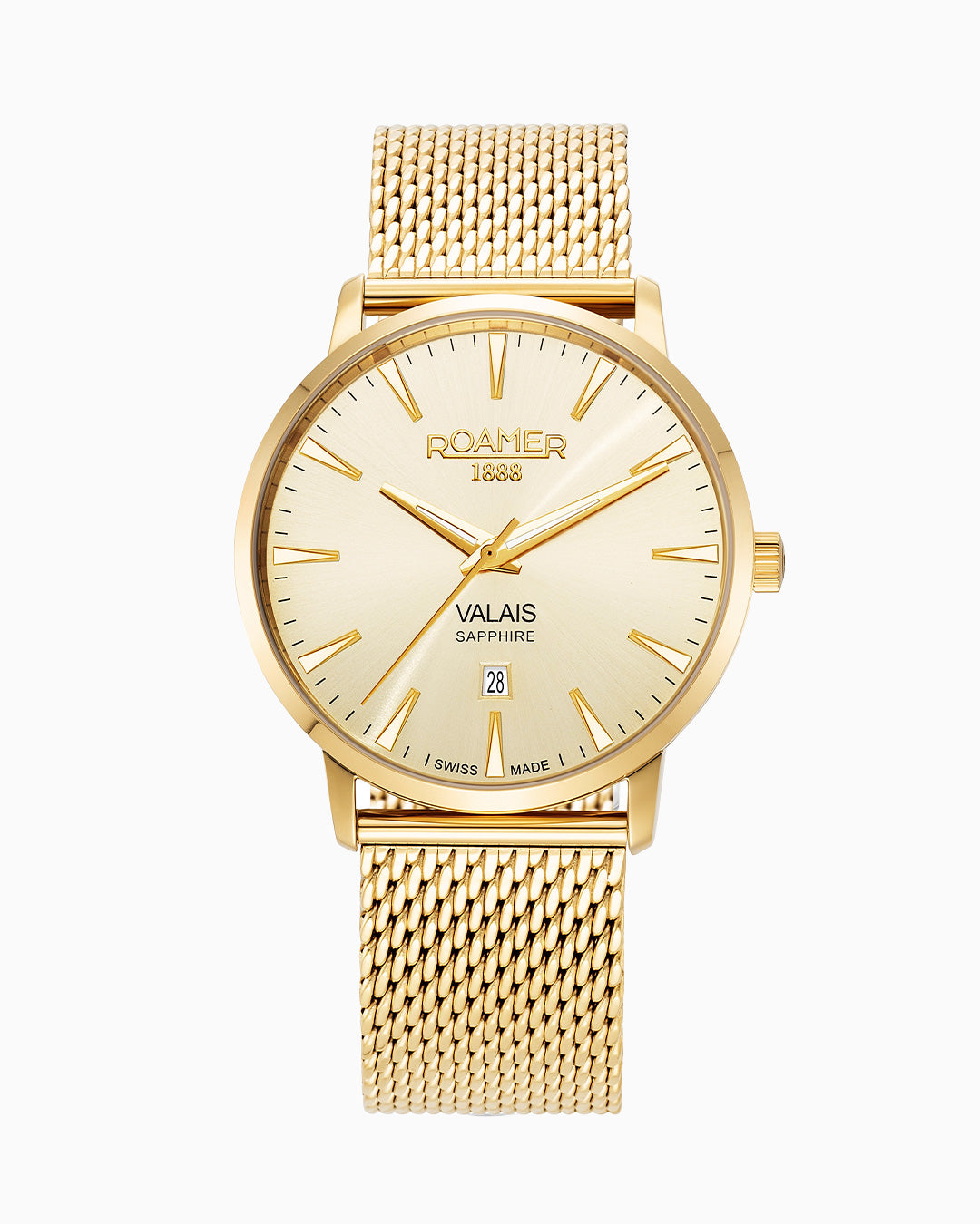 Valais Gents Interchangeable Box Set 42mm Quartz Three-Hand Date Champagne Dial  Brown Leather Strap and Milanaise Gold Bracelet Tone Sapphire glass Stainless Steel swiss watch