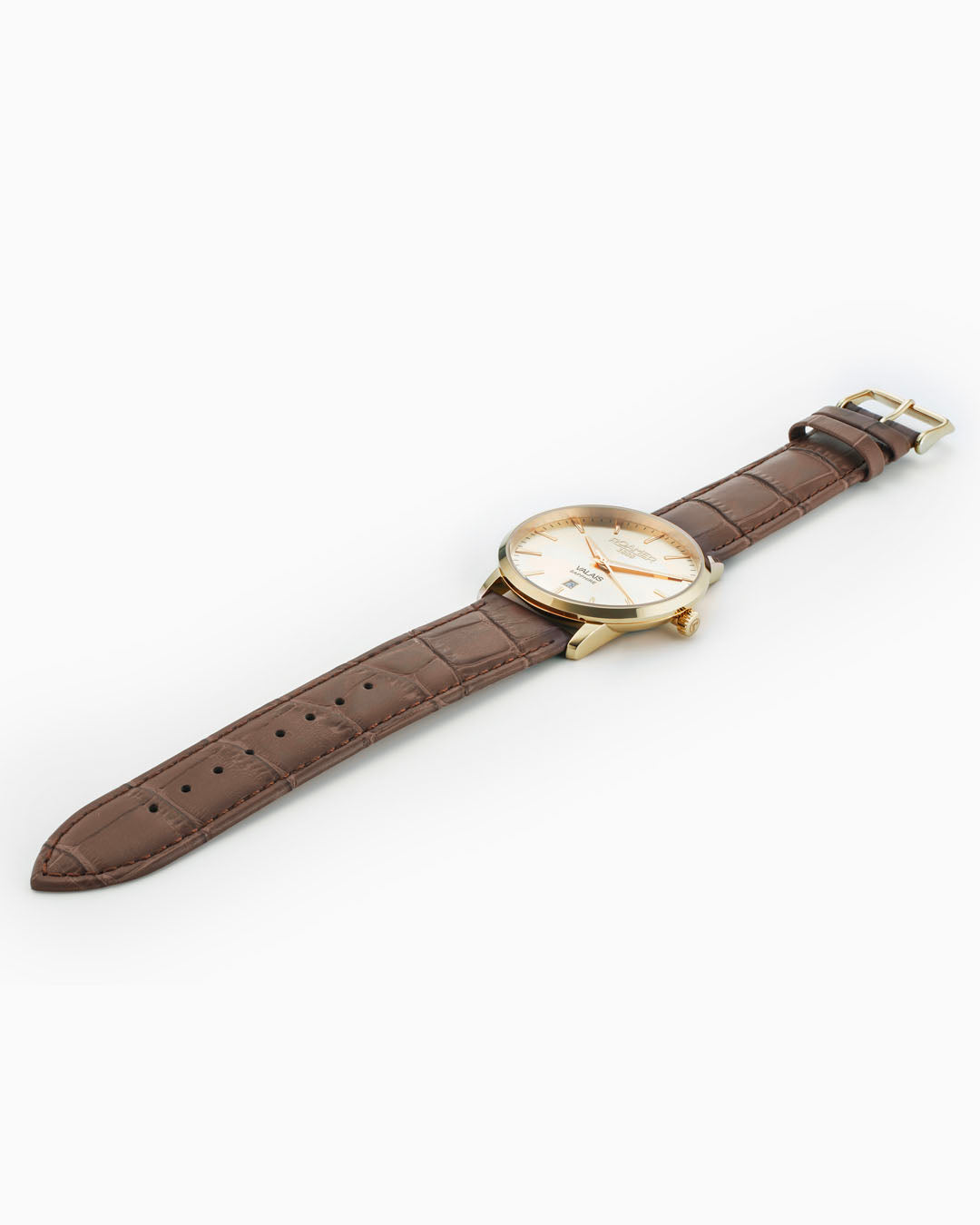 Valais Gents Interchangeable Box Set 42mm Quartz Three-Hand Date Champagne Dial  Brown Leather Strap and Milanaise Gold Bracelet Tone Sapphire glass Stainless Steel swiss watch
