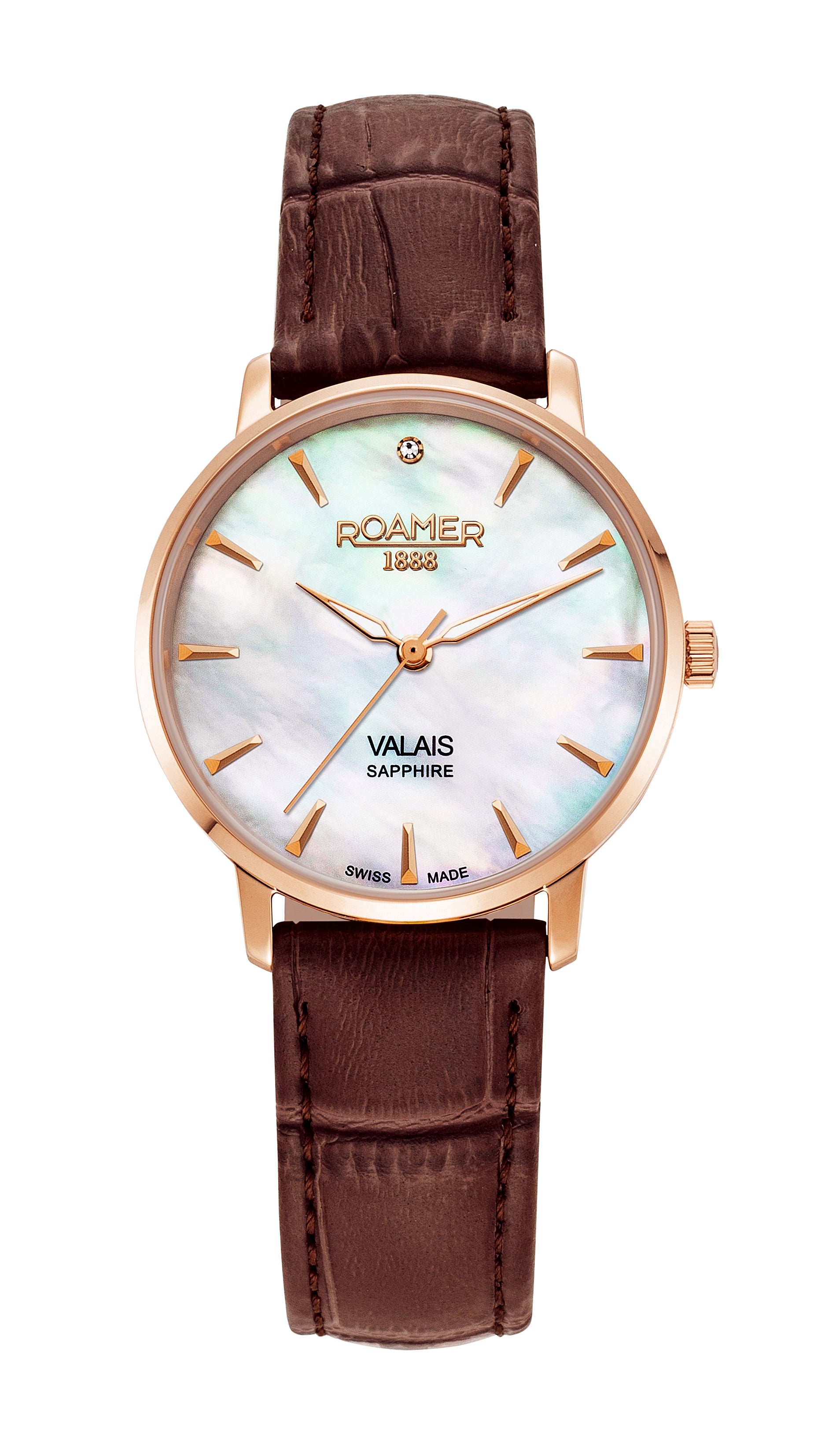 Valais Ladies Interchangeable Box Set 32mm Quartz Three-Hand Date Brown Leather Strap Sapphire glass Stainless Steel swiss watch