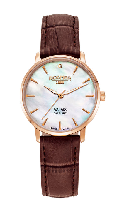 Valais Ladies Interchangeable Box Set 32mm Quartz Three-Hand Date Brown Leather Strap Sapphire glass Stainless Steel swiss watch