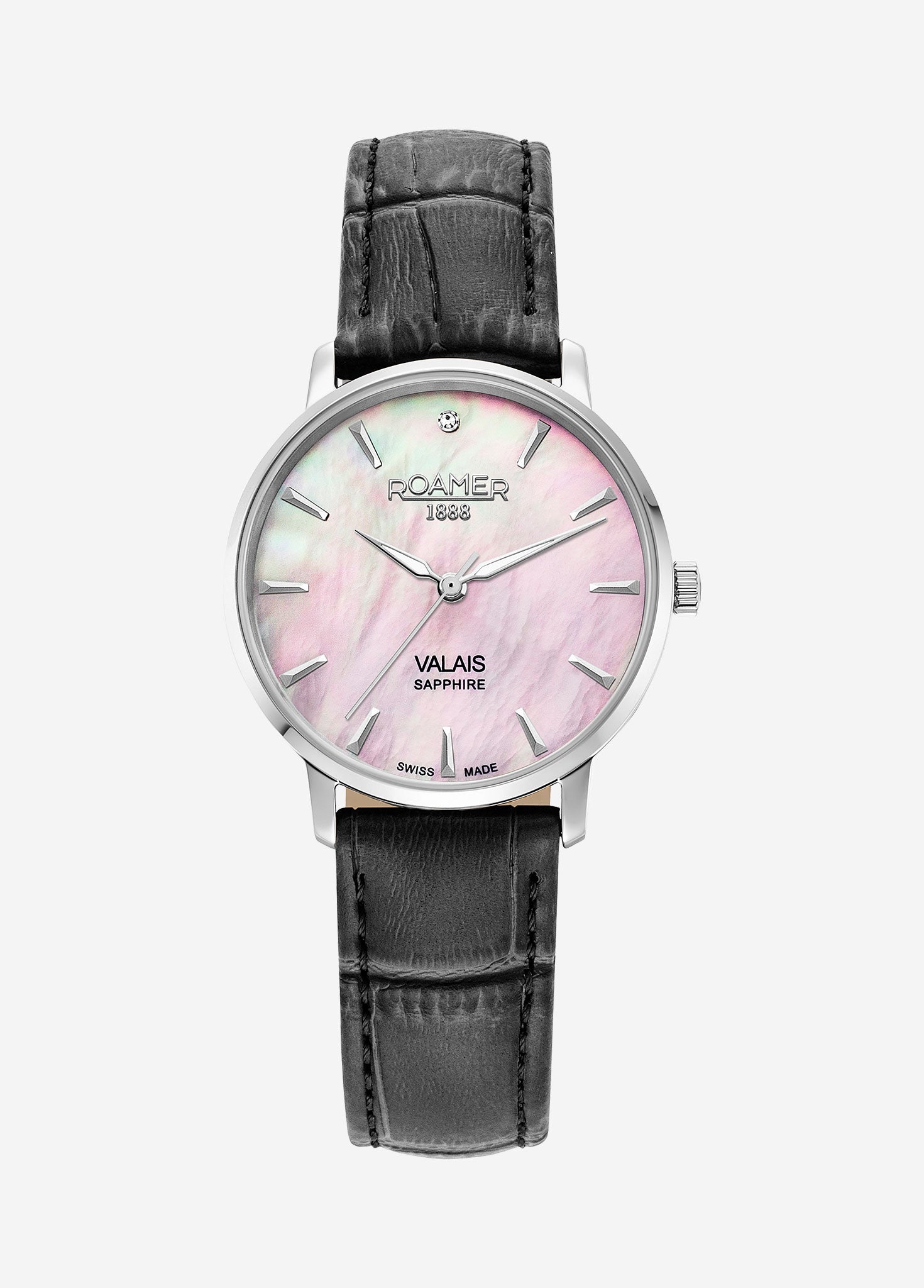 Valais Ladies Interchangeable Box Set 32mm Quartz Three-Hand Date Rose Mop Dial Black Leather Strap Sapphire glass Stainless Steel swiss watch
