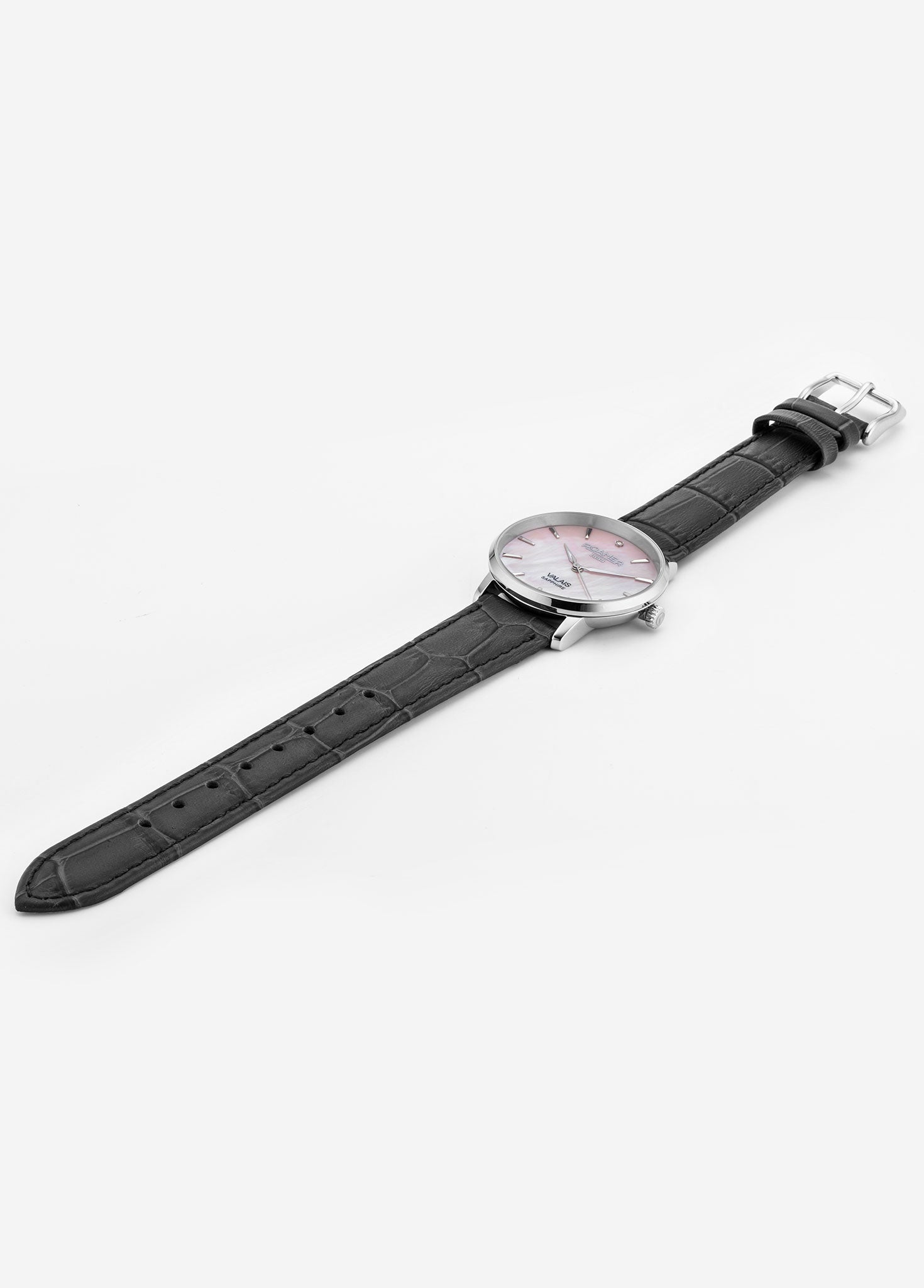 Valais Ladies Interchangeable Box Set 32mm Quartz Three-Hand Date Rose Mop Dial Black Leather Strap Sapphire glass Stainless Steel swiss watch