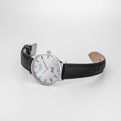 Valais Ladies Interchangeable Box Set 32mm Quartz Three-Hand Date Black Leather Strap Sapphire glass Stainless Steel swiss watch