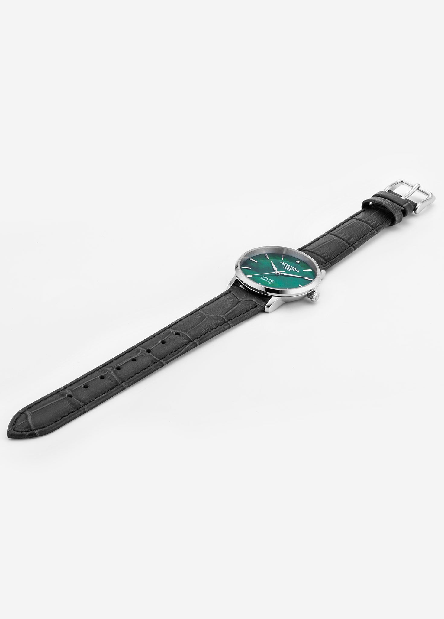 Valais Ladies Interchangeable Box Set 32mm Quartz Three-Hand Date Green Mop Dial Black Leather Strap Sapphire glass Stainless Steel swiss watch