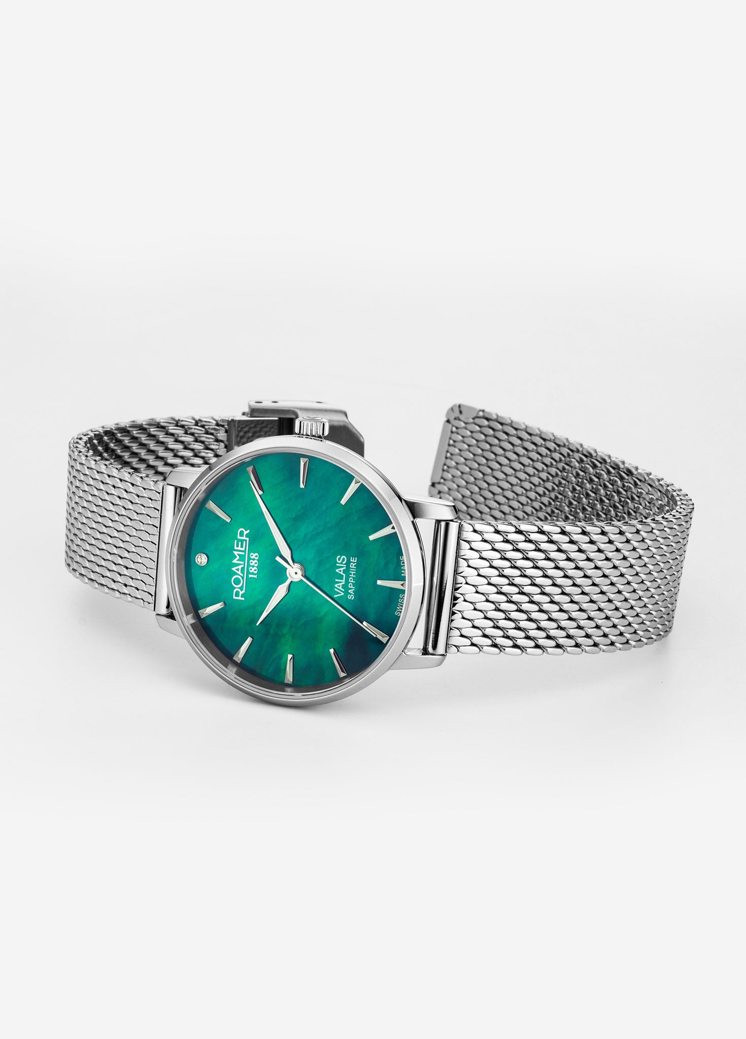 Valais Ladies Interchangeable Box Set 32mm Quartz Three-Hand Date Green Mop Dial Black Leather Strap Sapphire glass Stainless Steel swiss watch