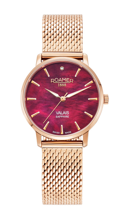Valais Ladies Interchangeable Box Set 32mm Quartz Three-Hand Date red Leather Strap Sapphire glass Stainless Steel swiss watch