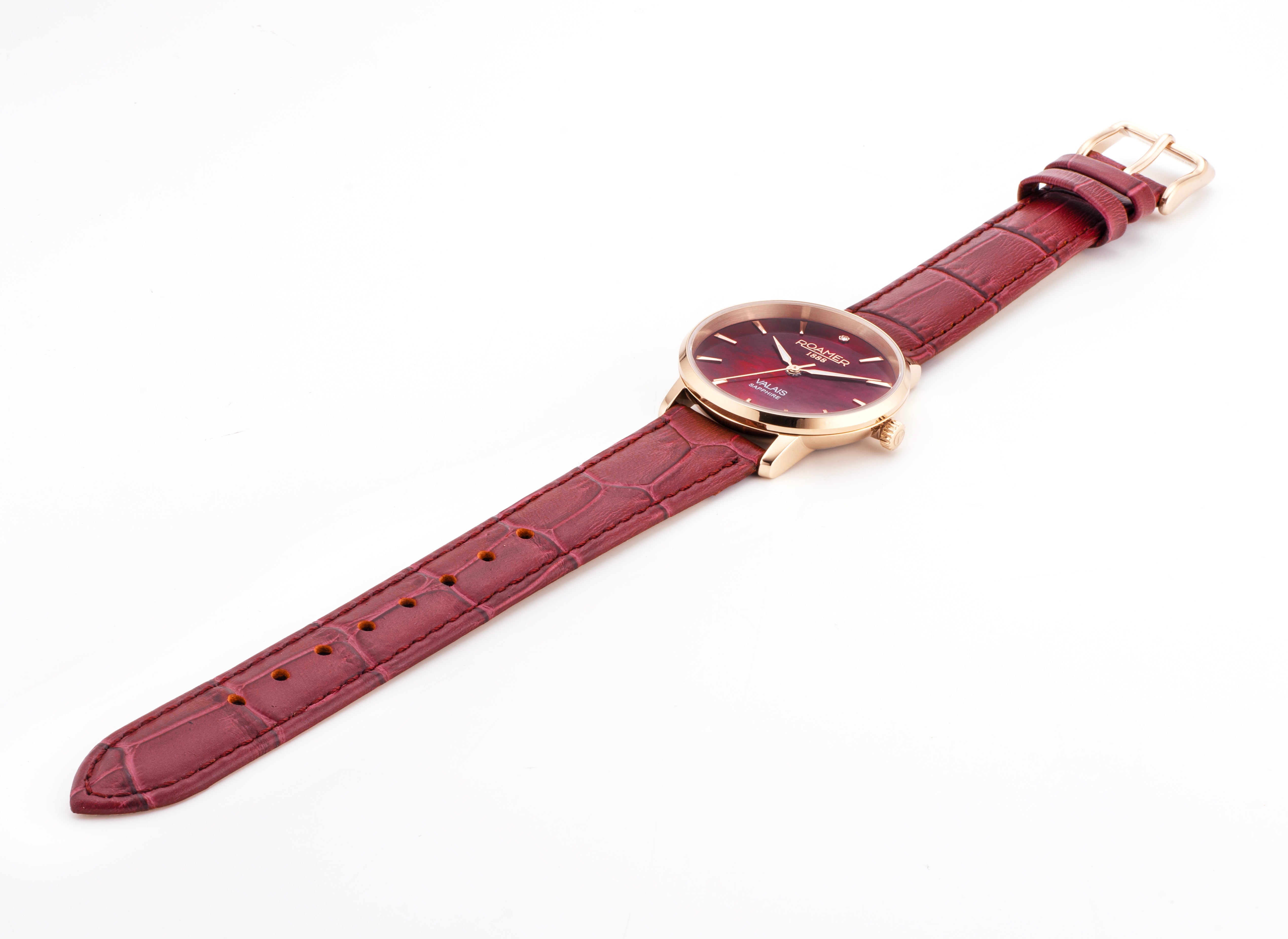Valais Ladies Interchangeable Box Set 32mm Quartz Three-Hand Date red Leather Strap Sapphire glass Stainless Steel swiss watch