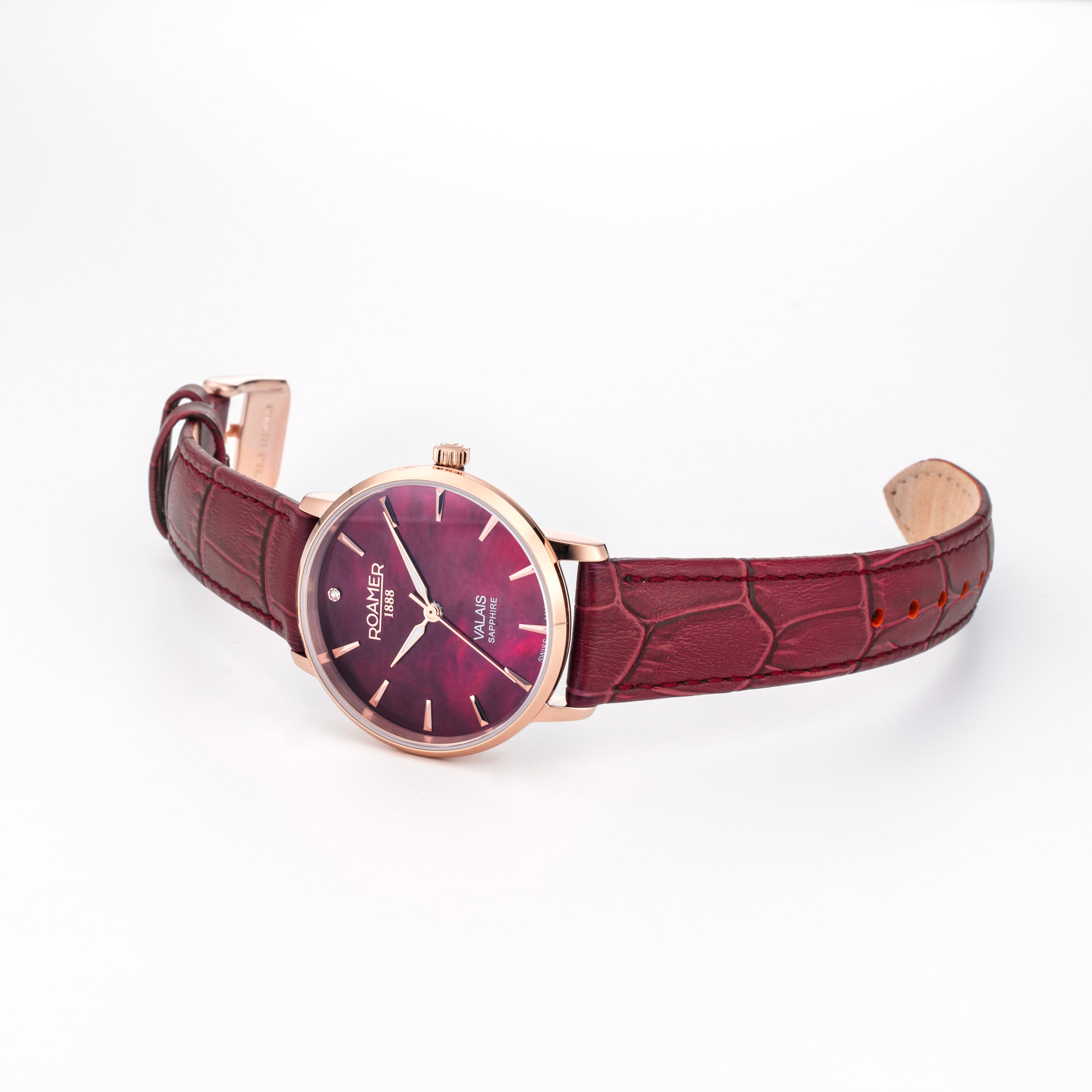 Valais Ladies Interchangeable Box Set 32mm Quartz Three-Hand Date red Leather Strap Sapphire glass Stainless Steel swiss watch