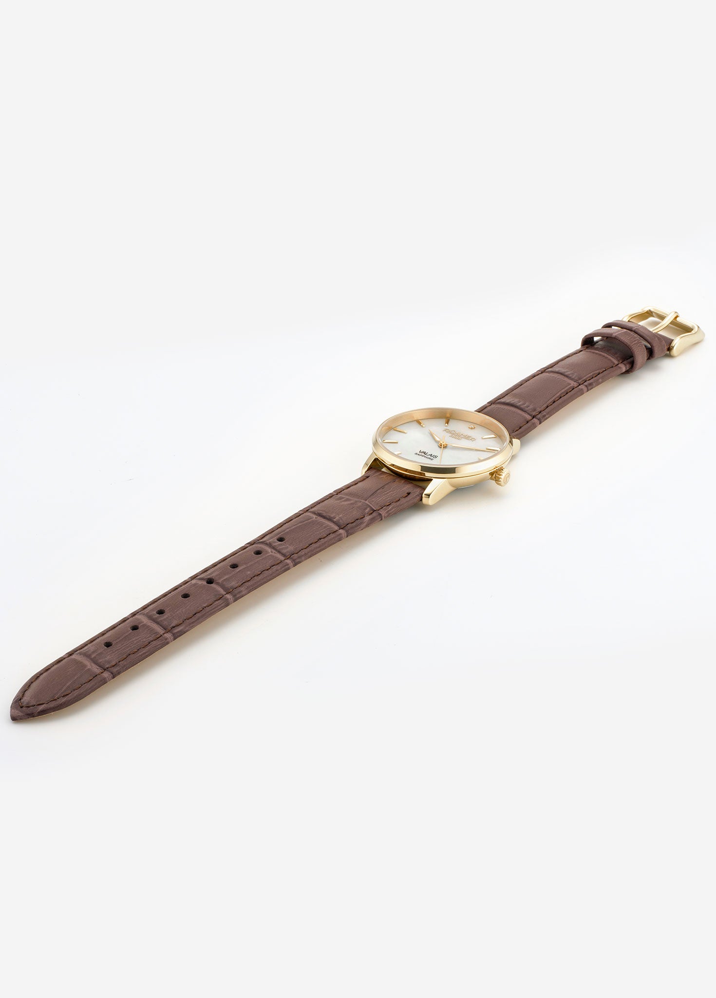 Valais Ladies Interchangeable Box Set 32mm Quartz Three-Hand Date White Mop Dial Brown Leather Strap Sapphire glass Stainless Steel swiss watch
