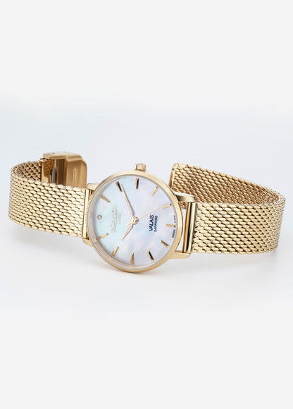 Valais Ladies Interchangeable Box Set 32mm Quartz Three-Hand Date White Mop Dial Brown Leather Strap Sapphire glass Stainless Steel swiss watch