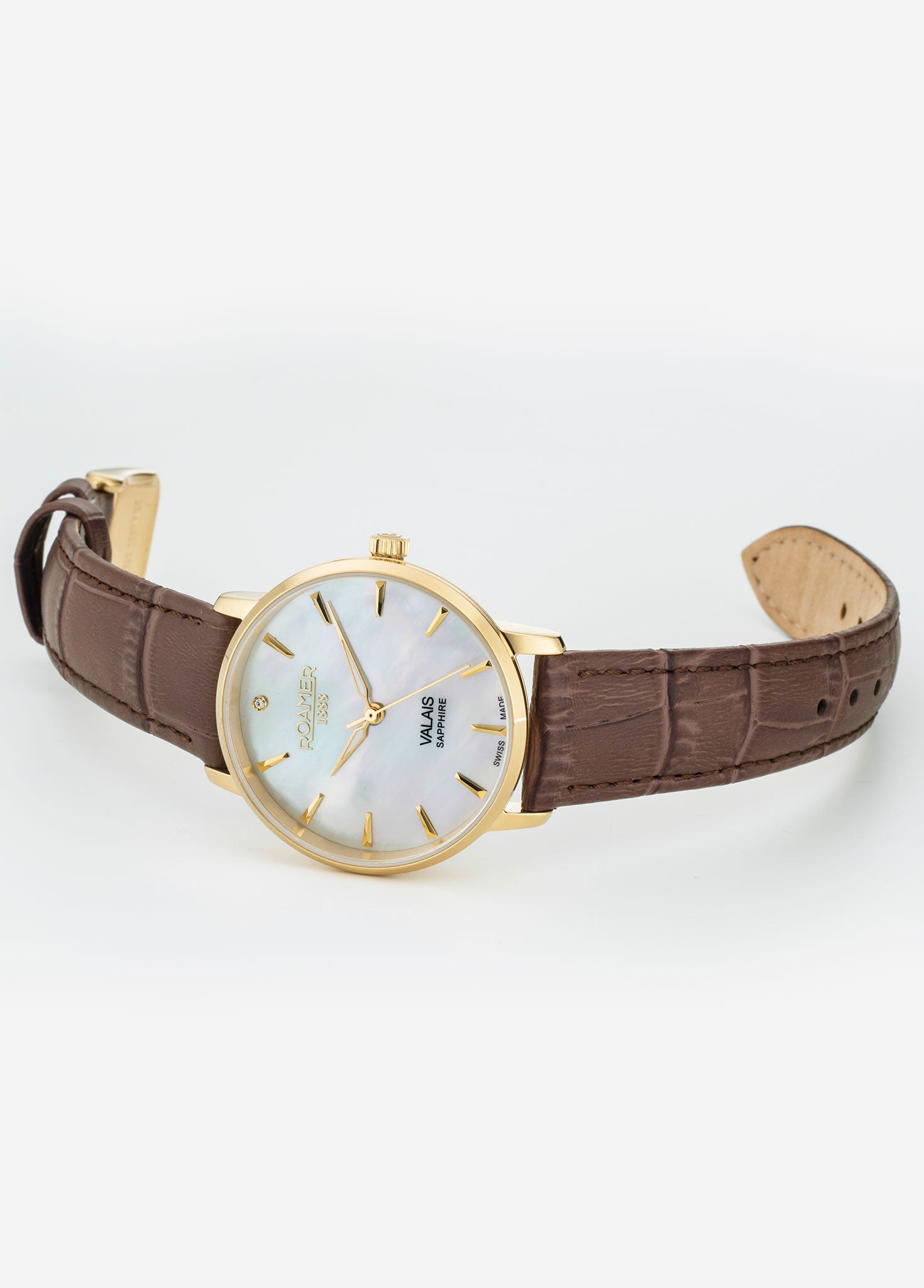 Valais Ladies Interchangeable Box Set 32mm Quartz Three-Hand Date White Mop Dial Brown Leather Strap Sapphire glass Stainless Steel swiss watch