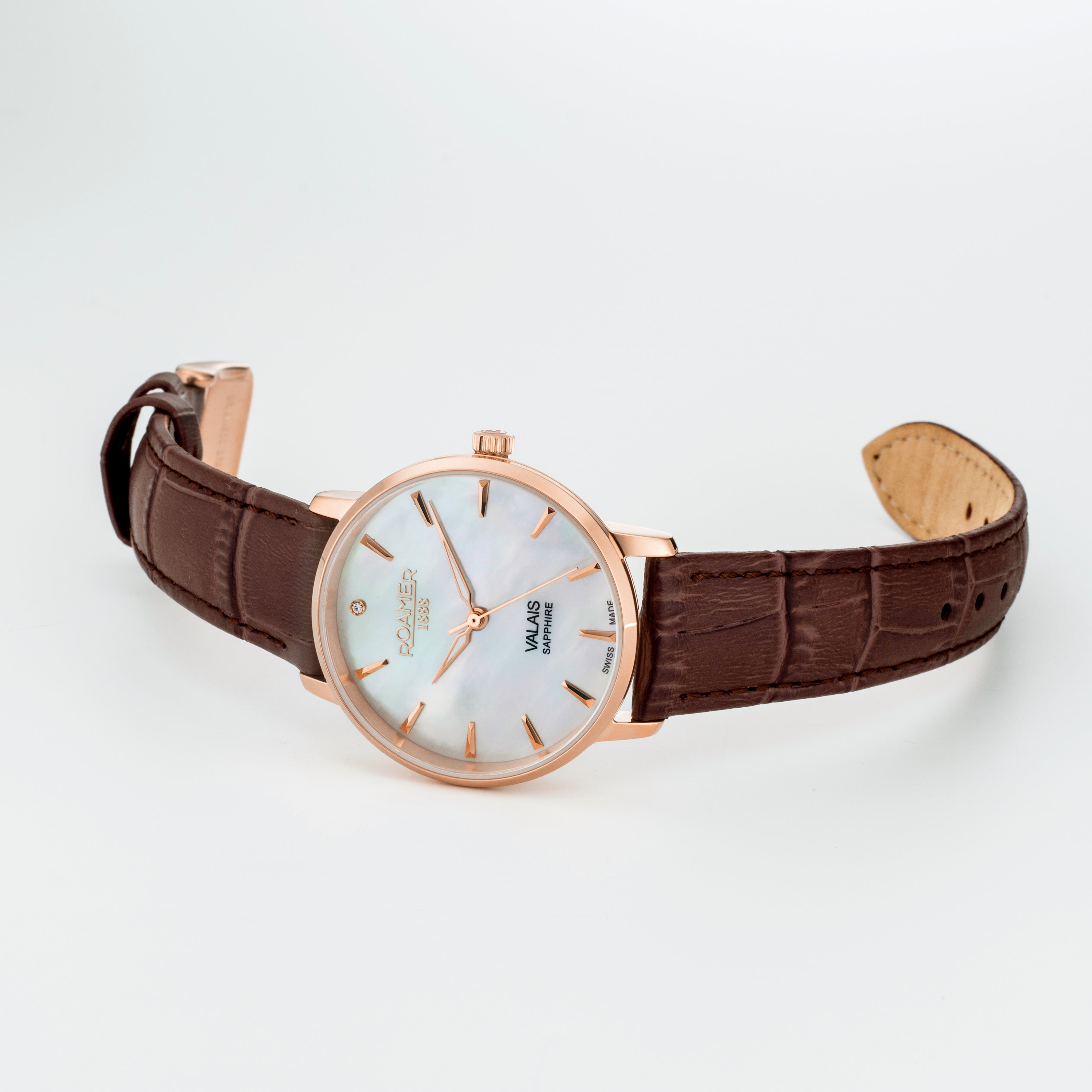 Valais Ladies Interchangeable Box Set 32mm Quartz Three-Hand Date Brown Leather Strap Sapphire glass Stainless Steel swiss watch