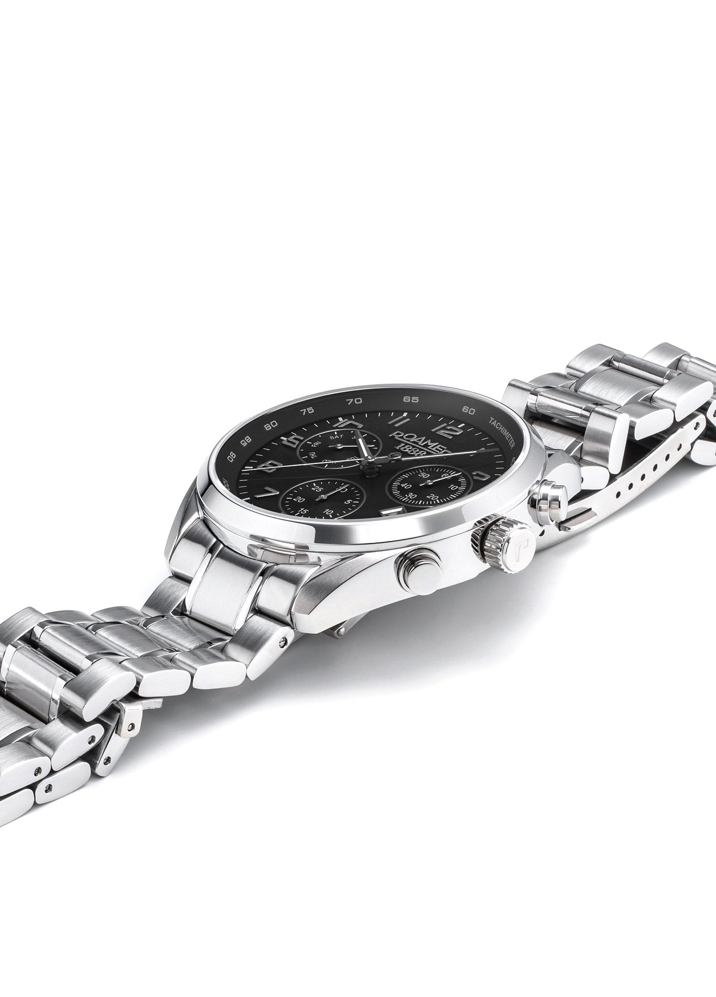 Pro Chrono 42mm Quartz Chronograph Date Black Sunray Dial Silver Bracelet Sapphire glass Stainless Steel swiss watch