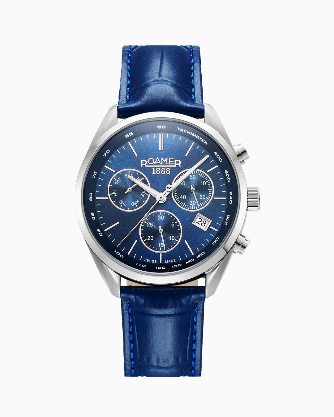 Pro Chrono 42mm Quartz Chronograph Date Blue Sunray Dial Blue Leather Strap Sapphire glass Stainless Steel swiss watch