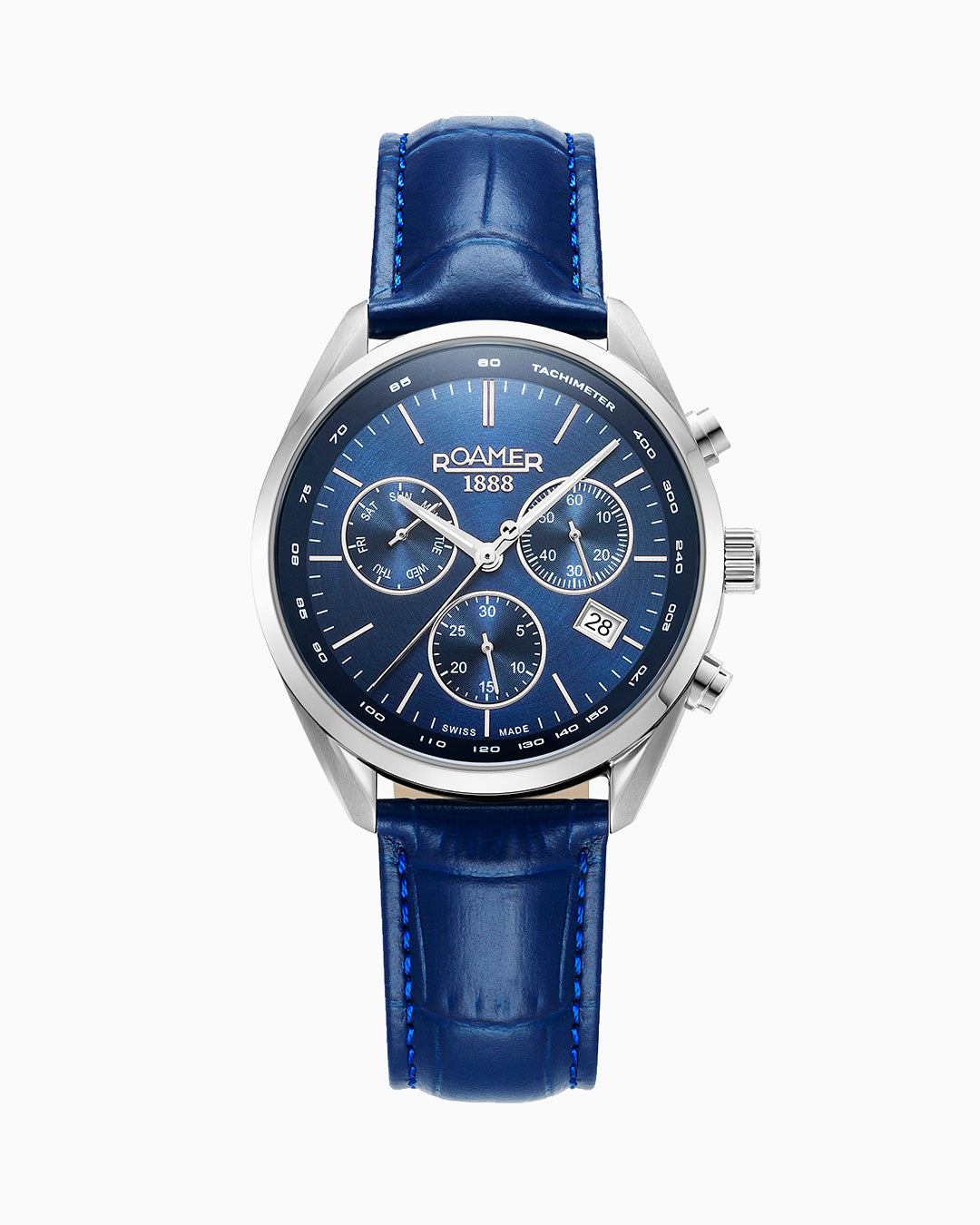 Pro Chrono 42mm Quartz Chronograph Date Blue Sunray Dial Blue Leather Strap Sapphire glass Stainless Steel swiss watch