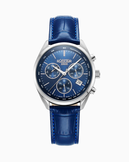 Pro Chrono 42mm Quartz Chronograph Date Blue Sunray Dial Blue Leather Strap Sapphire glass Stainless Steel swiss watch