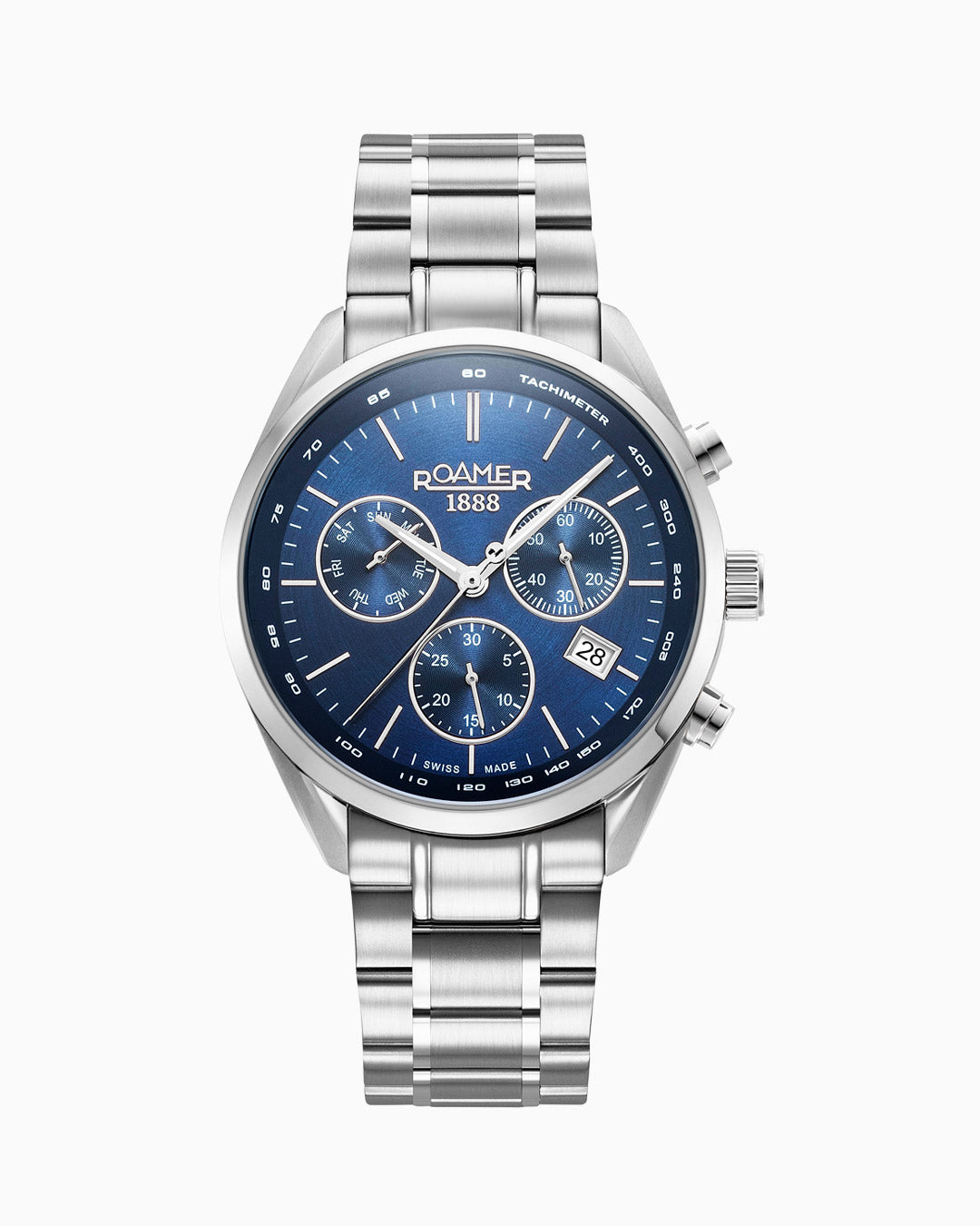 Pro Chrono 42mm Quartz Chronograph Date Blue Sunray Dial Silver Bracelet Sapphire glass Stainless Steel swiss watch