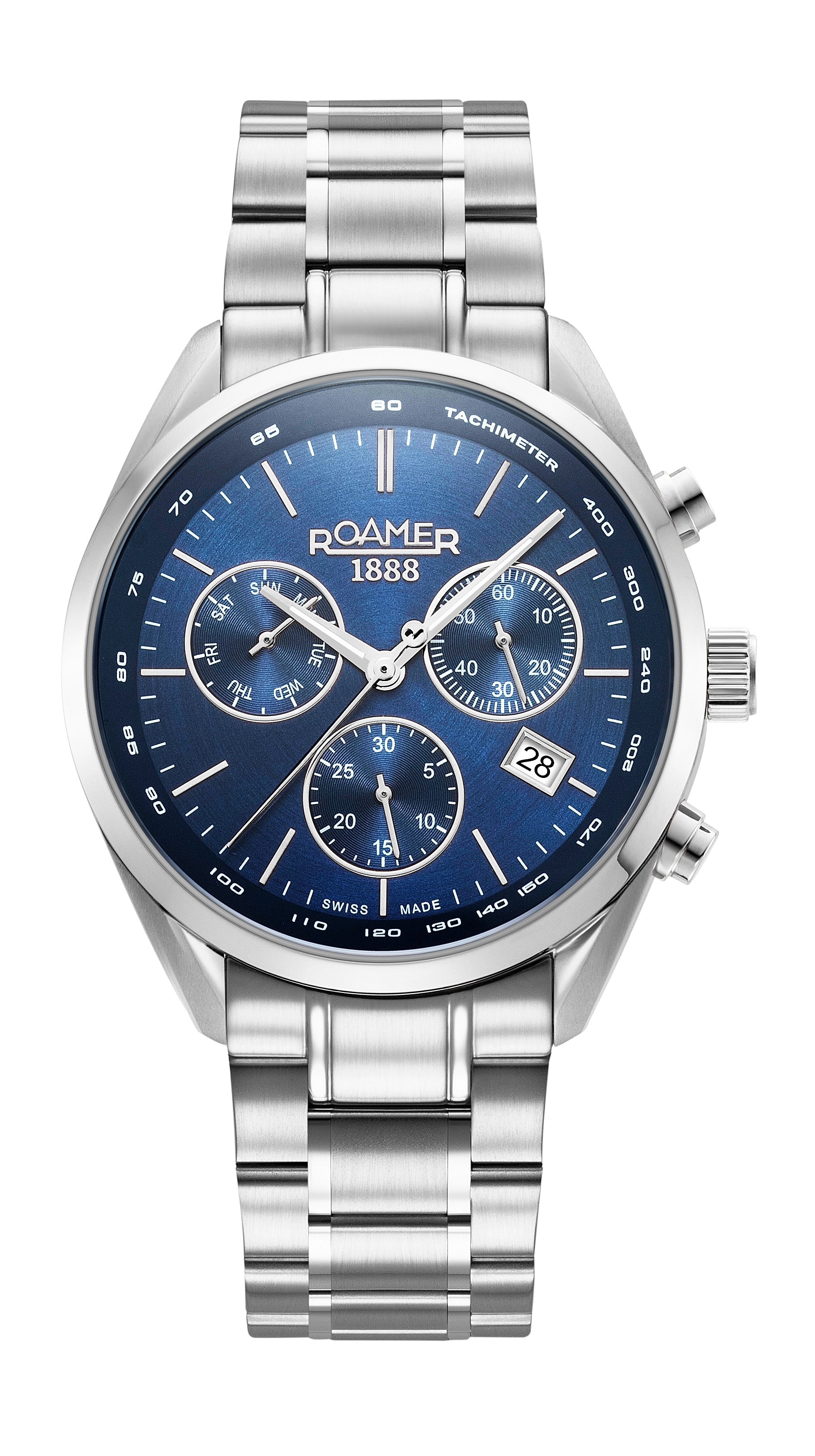 Pro Chrono 42mm Quartz Chronograph Date Blue Sunray Dial Silver Bracelet Sapphire glass Stainless Steel swiss watch