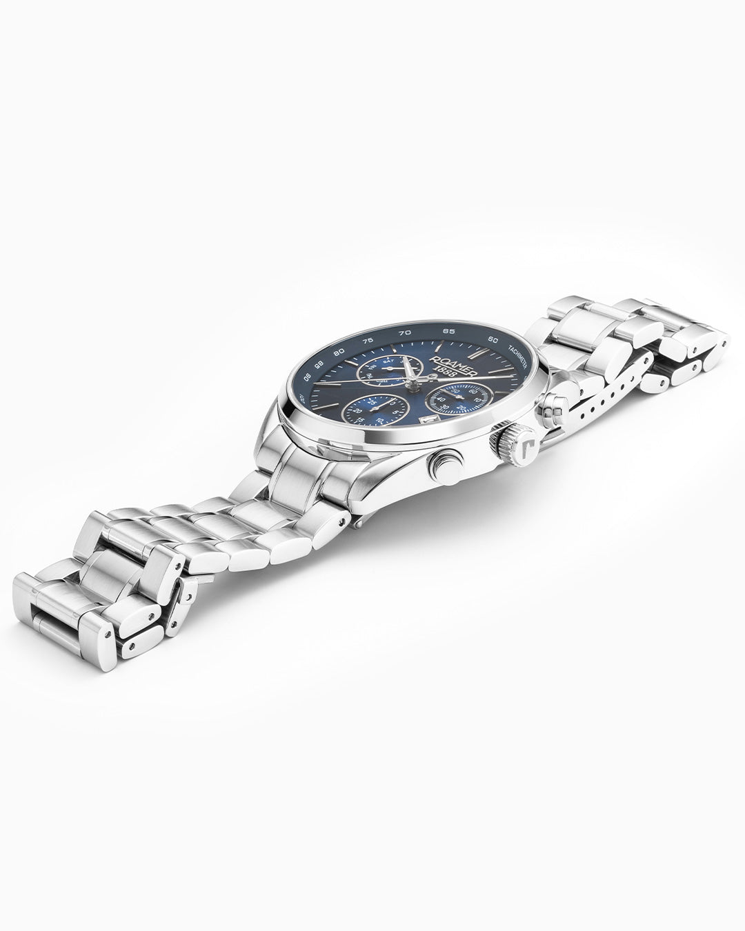 Pro Chrono 42mm Quartz Chronograph Date Blue Sunray Dial Silver Bracelet Sapphire glass Stainless Steel swiss watch
