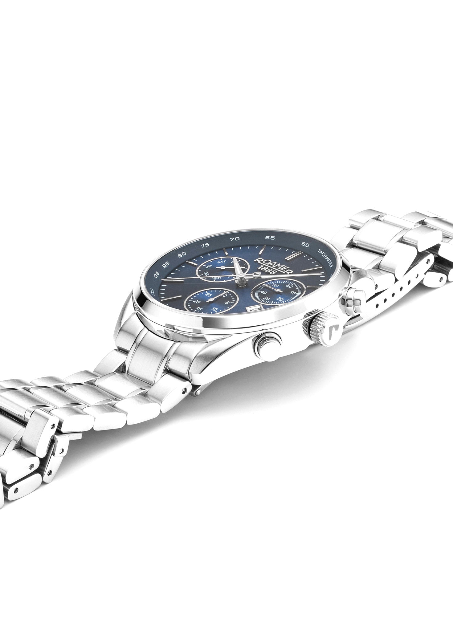 Pro Chrono 42mm Quartz Chronograph Date Blue Sunray Dial Silver Bracelet Sapphire glass Stainless Steel swiss watch