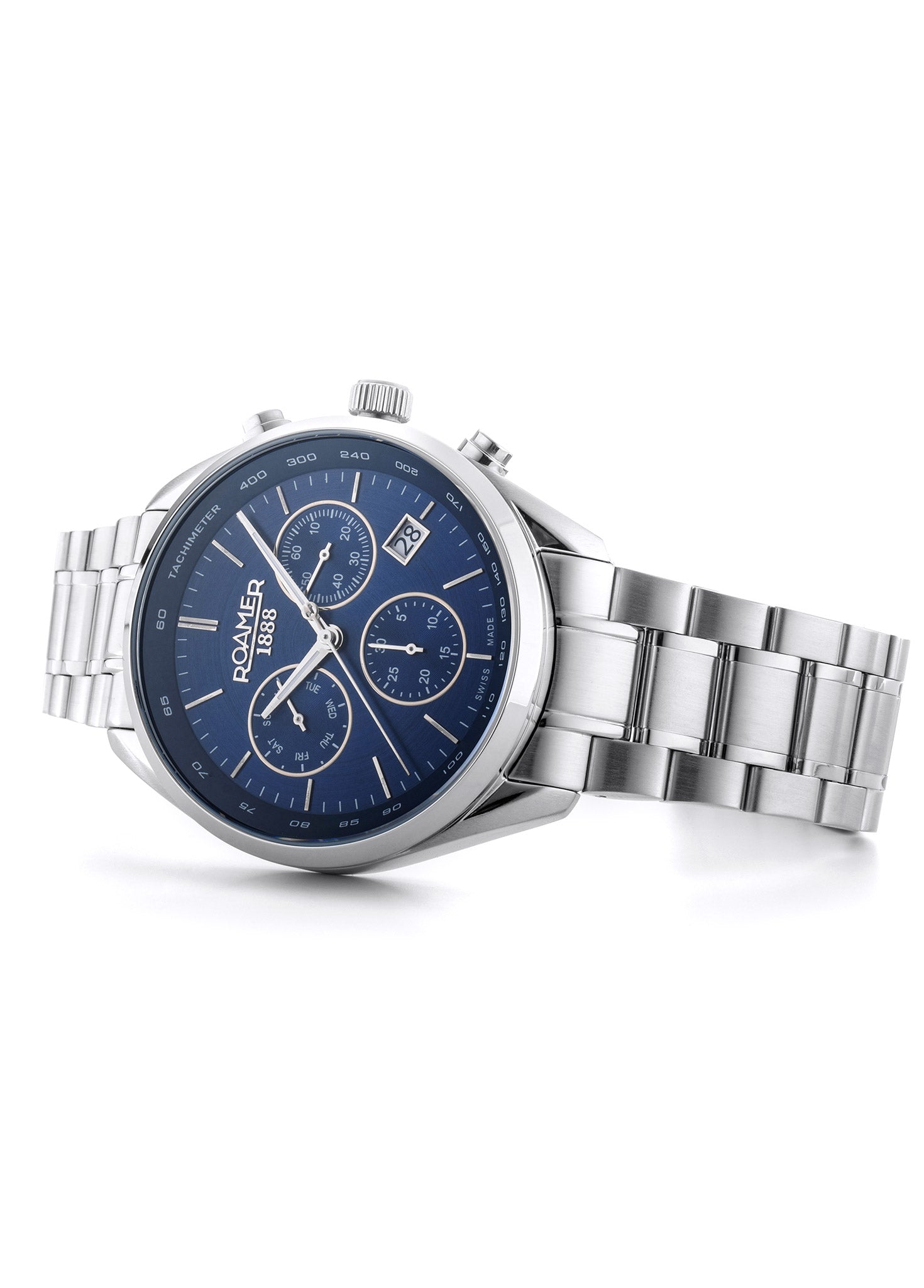 Pro Chrono 42mm Quartz Chronograph Date Blue Sunray Dial Silver Bracelet Sapphire glass Stainless Steel swiss watch