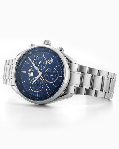 Pro Chrono 42mm Quartz Chronograph Date Blue Sunray Dial Silver Bracelet Sapphire glass Stainless Steel swiss watch