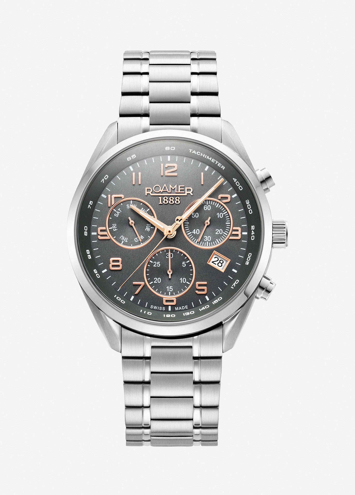 Pro Chrono 42mm Quartz Chronograph Date Grey Sunray Dial Silver Bracelet Sapphire glass Stainless Steel swiss watch
