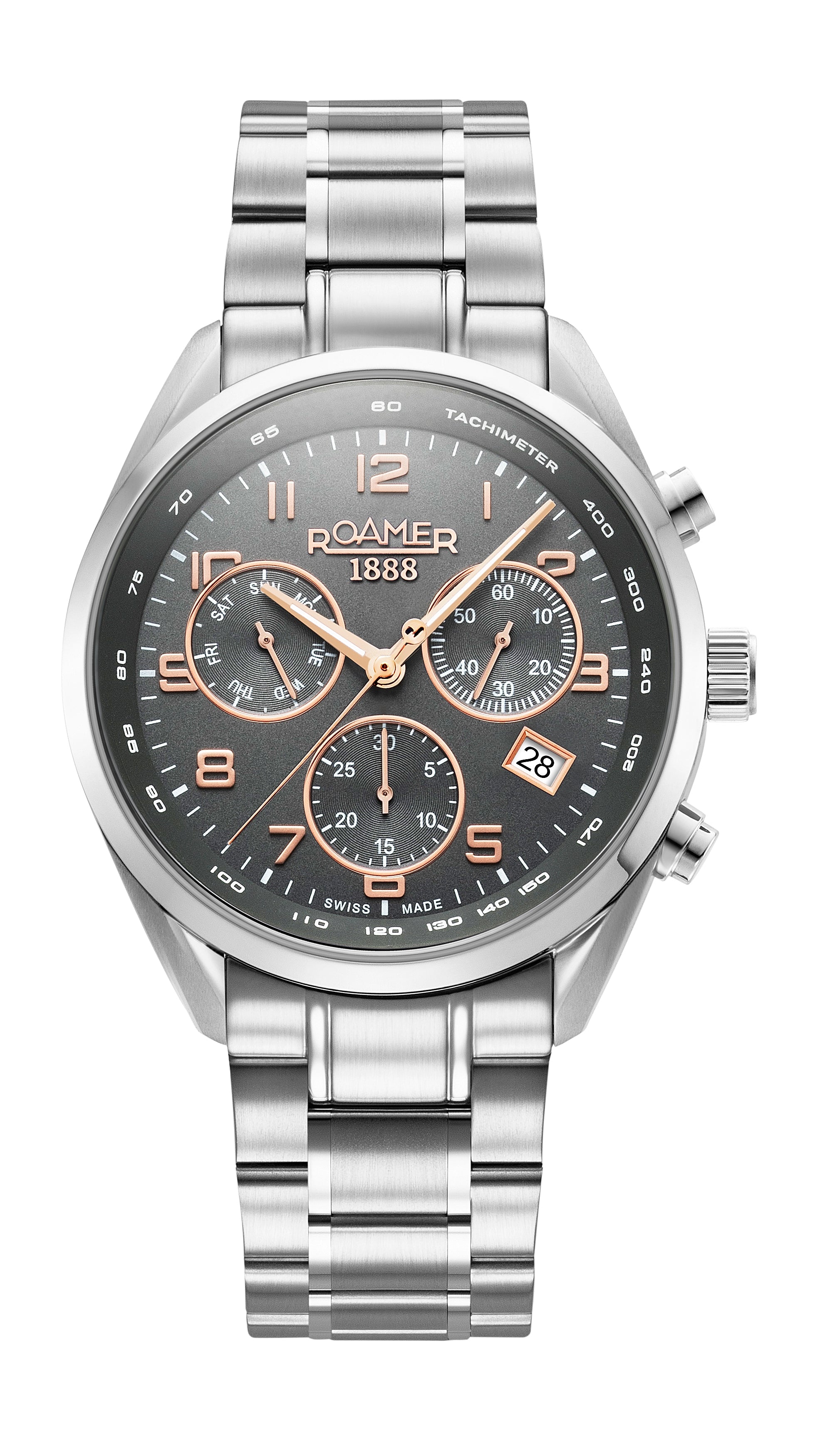 Pro Chrono 42mm Quartz Chronograph Date Grey Sunray Dial Silver Bracelet Sapphire glass Stainless Steel swiss watch
