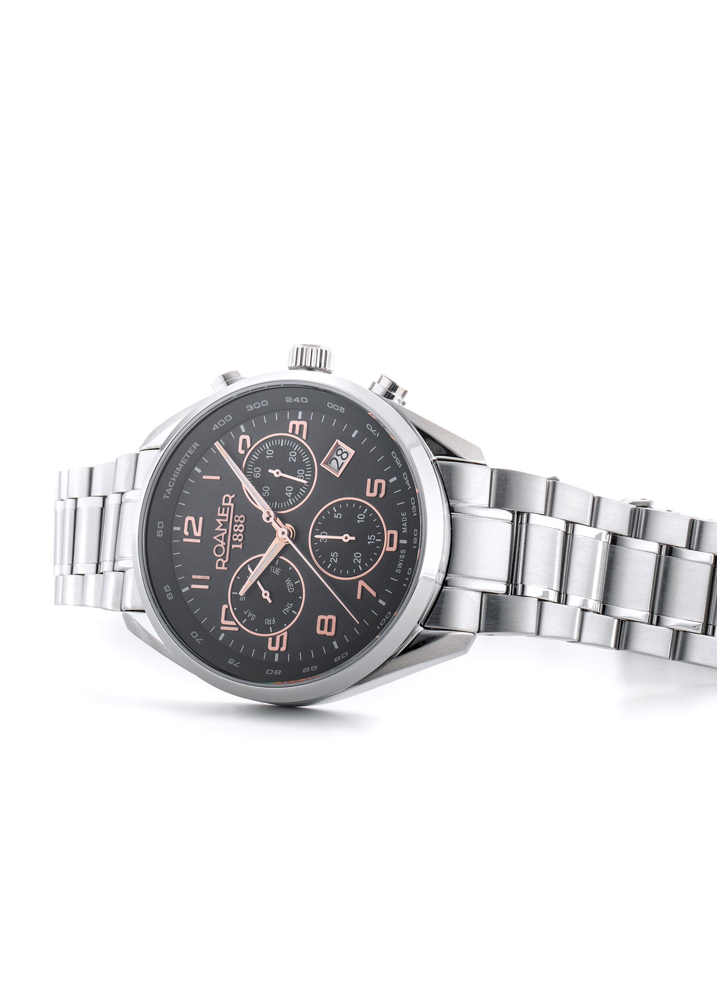 Pro Chrono 42mm Quartz Chronograph Date Grey Sunray Dial Silver Bracelet Sapphire glass Stainless Steel swiss watch