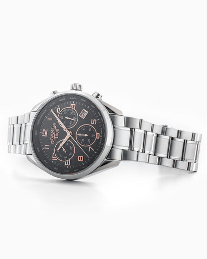 Pro Chrono 42mm Quartz Chronograph Date Grey Sunray Dial Silver Bracelet Sapphire glass Stainless Steel swiss watch