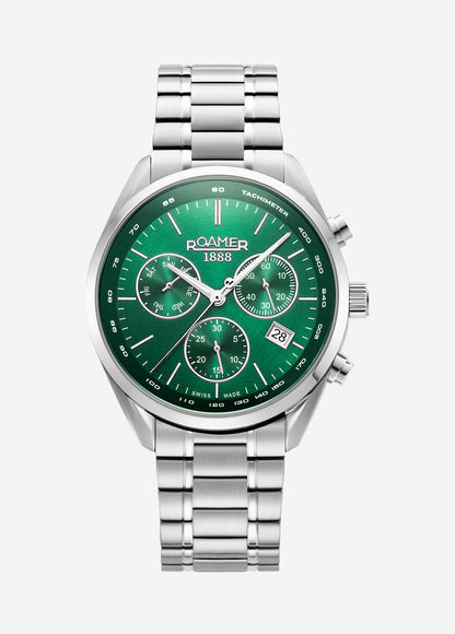 Pro Chrono 42mm Quartz Chronograph Date Green Sunray Dial Silver Bracelet Sapphire glass Stainless Steel swiss watch
