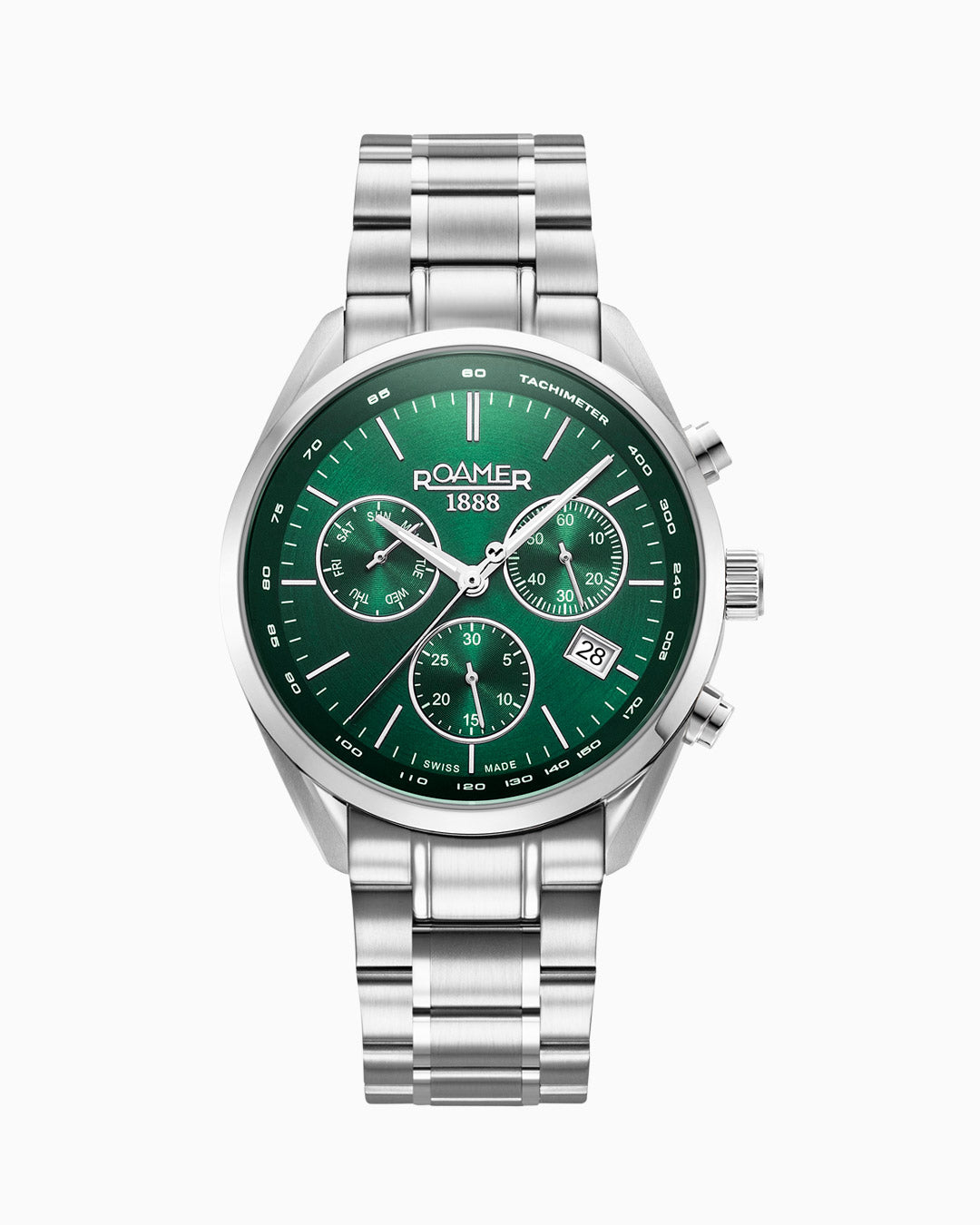 Pro Chrono 42mm Quartz Chronograph Date Green Sunray Dial Silver Bracelet Sapphire glass Stainless Steel swiss watch