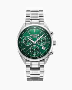 Pro Chrono 42mm Quartz Chronograph Date Green Sunray Dial Silver Bracelet Sapphire glass Stainless Steel swiss watch