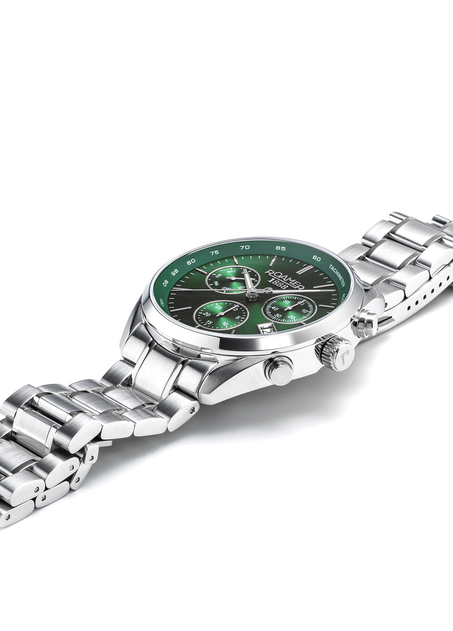 Pro Chrono 42mm Quartz Chronograph Date Green Sunray Dial Silver Bracelet Sapphire glass Stainless Steel swiss watch